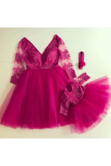 Set mama-fiica din broderie si tulle fuchsia